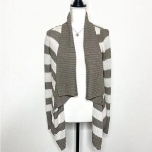 Striped Open Front Cardigan Sweater - Brown and White